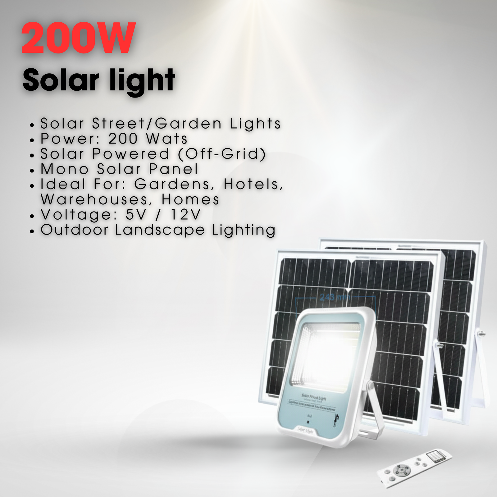 Solar Flood Light – Bright, Reliable, Off-Grid Lighting 200w